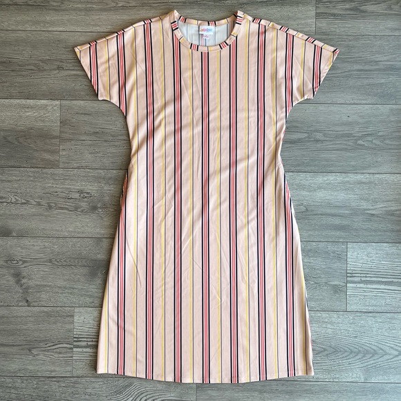 LuLaRoe Dresses & Skirts - LuLaRoe Marly Short Sleeve Multicolor Striped Knee Length Midi Dress Size Small
